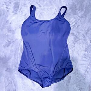 Lands End Scoop Neck Tugless One Piece Swimsuit Navy Blue Womens 16P 16 Petite